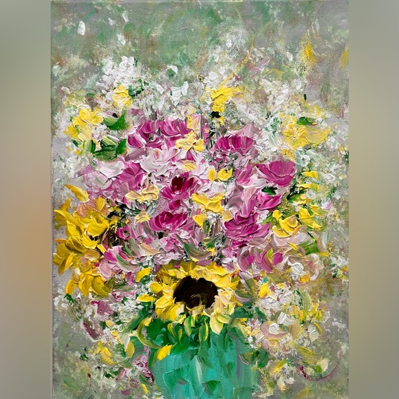 Other - SIGNED ORIGINAL ACRYLIC TEXTURIZED FLORAL PAINTING